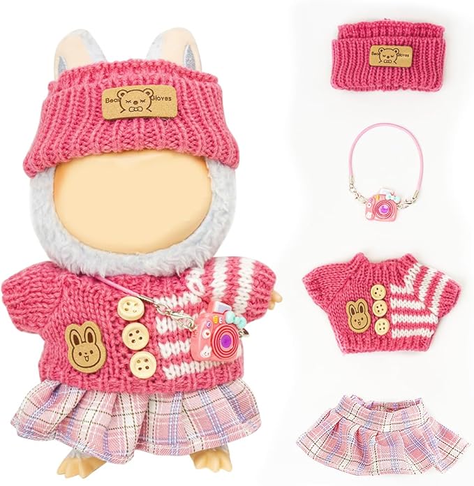 Clothes for Lububu 17cm Dolls(NO Doll) for Lububu Doll Outfits with Accessories Suit for Lububu Cute Stylish Dress Up Set Rose Red