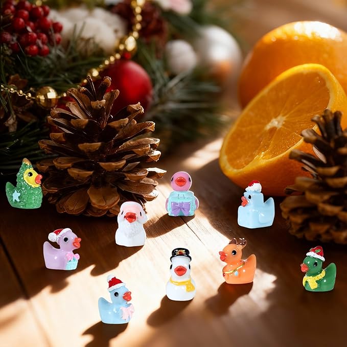 54 PCS Tiny Ducks Mini Resin Christmas Ducks Miniature Colorful Figures Ornament for Xmas, Craft, Dollhouse, Slime, Home Decorations (Christmas 3)