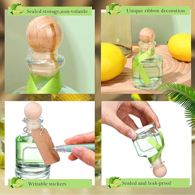 Baderke 24 Pcs 50 ml /1.7 oz Patron Shot Bottles Empty for Drinks Mini Tequila Shot Bottles Patron with Cork Lids Green Ribbon Reusable Glass Bottle for Weddings Birthday Party Favors DIY Crafts