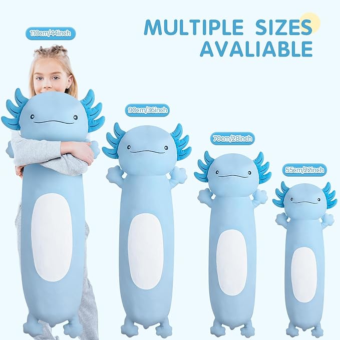 44 inch Cute Giant Blue Axolotl Plush Soft Body Pillow, Large Axolotl Stuffed Animals Toy, Squishy Plushies Gifts for Kids Boys Girls Birthday