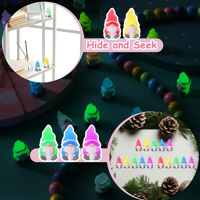 50 Pcs Luminous Mini Gnomes Figures Miniature Glow in The Dark Mini Gnomes Tiny Figurines to Hide Fairy for Garden Yard Home Patio Lawn DIY Craft Decoration Gifts Fairy Goodie Bag
