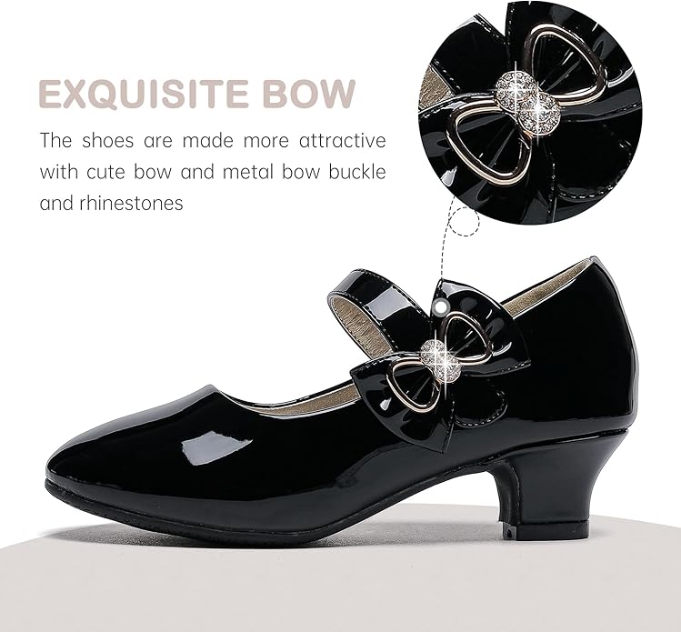 Dufannie Girls Dress Shoes Low Heel Princess Flats Mary Jane Flower Wedding Party Glitter Shoes for Kids Toddler