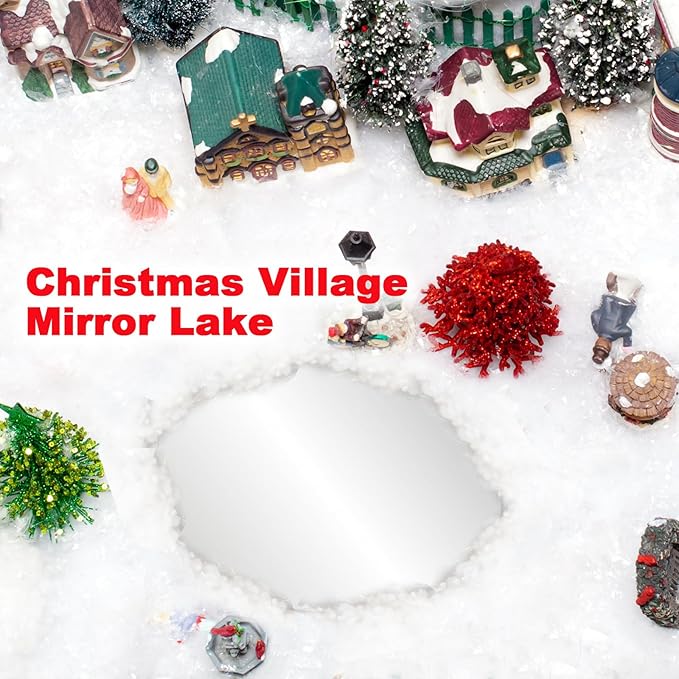 VANSUN 3PCS Real Glass Mirror Lake for Christmas Village, Premium Ice Skating Pond for Miniature Winter Scenes, High-Clarity Frozen Lake Display for Christmas Village Decorations