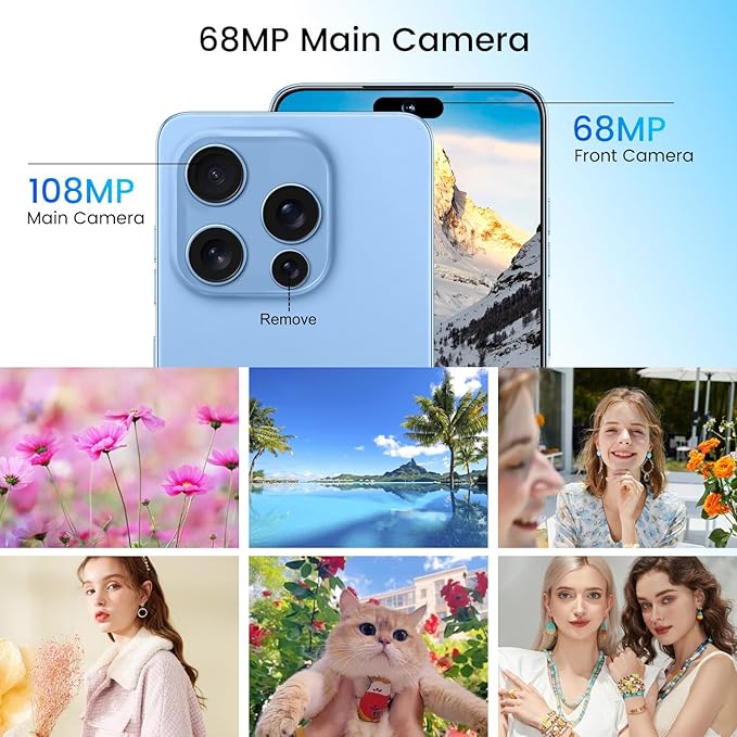 Huness I16PROMAX 16+1TB Smartphone Unlocked Cell Phone,6.99" HD Screen Unlocked Phones,Battery 7000mAh Android 14,Face ID/Fingerprint Button unlock/Photos/5G/Dual SIM/GPS (Blue, 16+1TB)