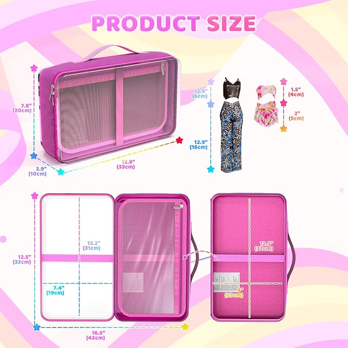 LININYHAO Carrying Case Compatible with Barbie Dolls 12-Inch,Case to Hold Dolls and Clothes, Much Pocket for Doll’s Clothes, Accessories, Fits 6 Dolls & Accessories,Bag Only (5-transparent)