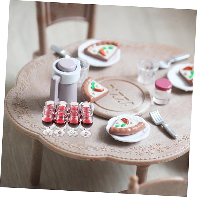 LALADEFIEE 12pcs Miniature Wine Goblets Dollhouse Accessories Red Wine Glasses Tiny House Decor Craft DIY