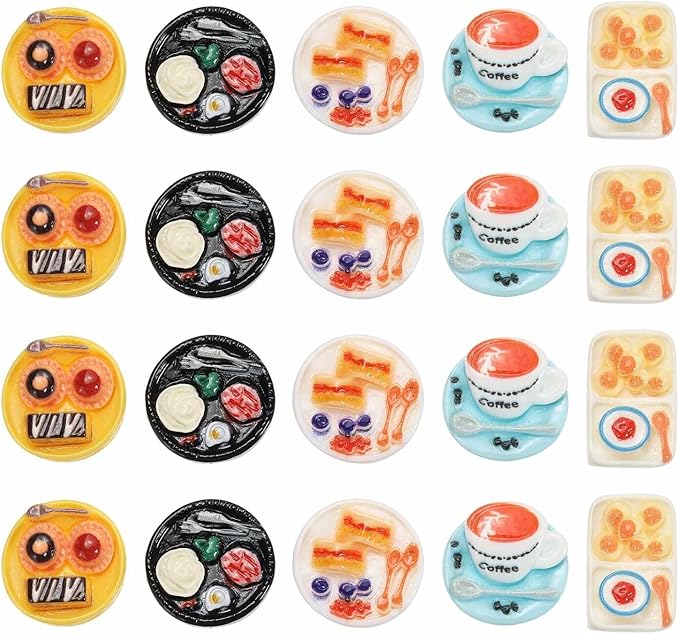 Dollhouse Miniature Food, Cute Mixed Afternoon Tea Tray Figures Toys Mini Resin Foods Trinkets for Pretend Play Kitchen Cooking Game & Doll House Decor (Mixing Colors, 20pcs)
