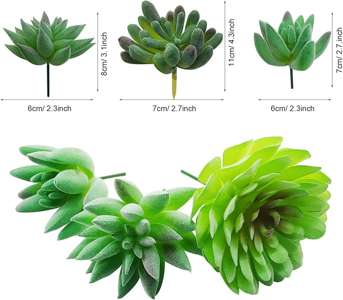 Cayway 18 PCS Artificial Succulent Plants, Green Fake Succulent, Unpotted Faux Succulent Assortment in Flocked Green in Different Type for Birthday Home Decor Indoor Wall Garden DIY