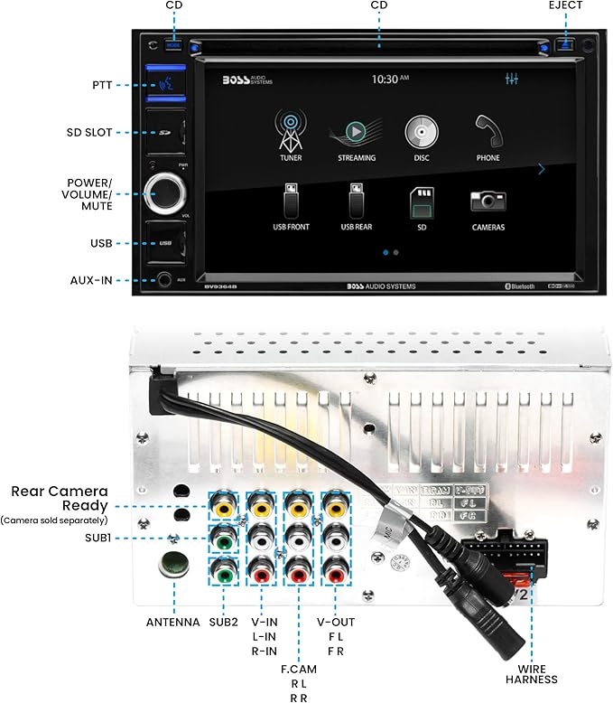 BOSS Audio Systems BV9364B Car Stereo DVD Player - Double Din, Bluetooth Audio/Hands-Free Calling, 6.2 Inch Touchscreen LCD Monitor, MP3 Player, CD, DVD, USB Port, SD, AUX Input, AM/FM Radio Receiver