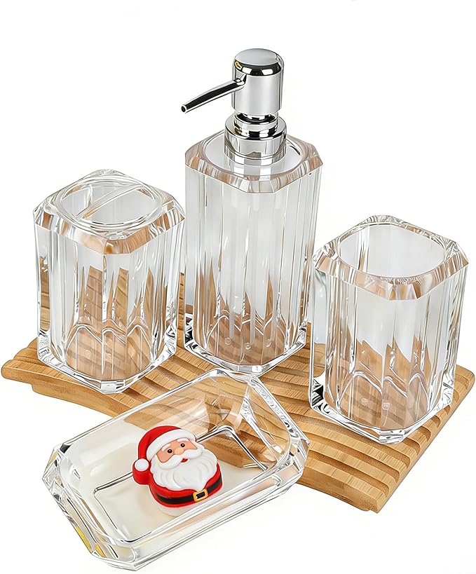 Clear Bathroom Accessories Set, Bathroom Accessories, 4 Pcs Acrylic Bathroom Accessories Sets Hand Sanitizer Bottle, Lotion Can, Separate Bottle, Soap Box, Toothbrush Cup(Clear)