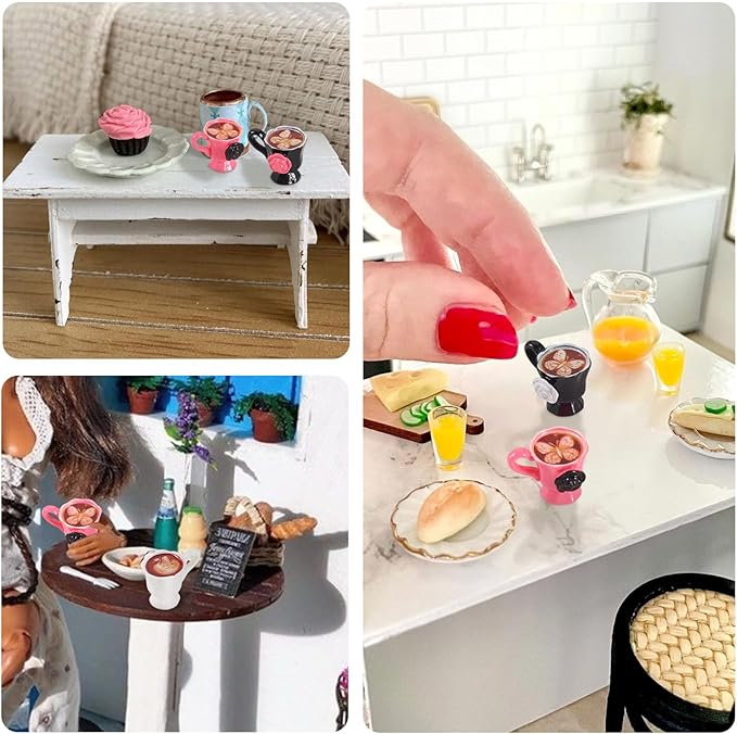 Cheriswelry 16Pcs Mini Resin Coffee Cups Imitation Food Coffee Drink Miniature Ornament Dollhouse Kitchen Tableware Display Accessories 25x11mm for Desktop Home Party Decor