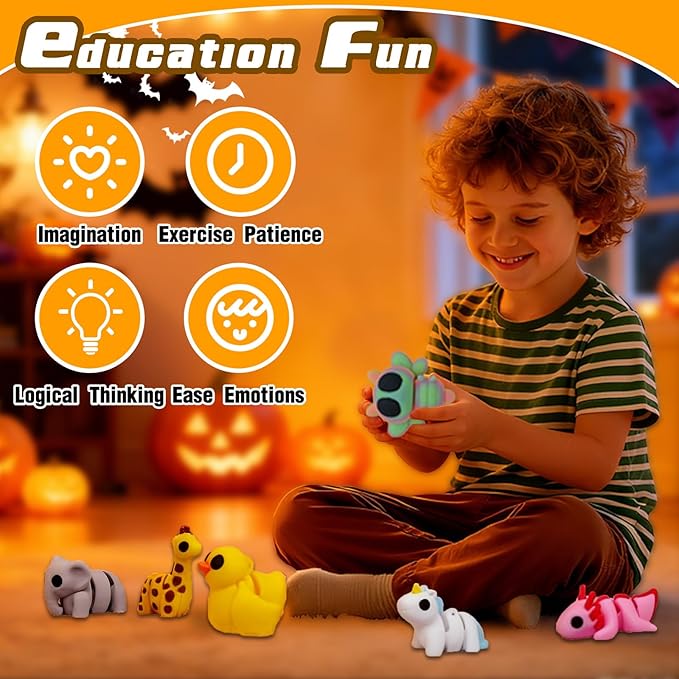 20 Pcs 3D Printed Animals for Kids, 3D Printed Toys for Flexible Mini Articulated Animal Set, 3D Print Fidget Toy Bag Keychains, Home Office Desk Decor Bathroom Toys Kids Hallowmas Gifts