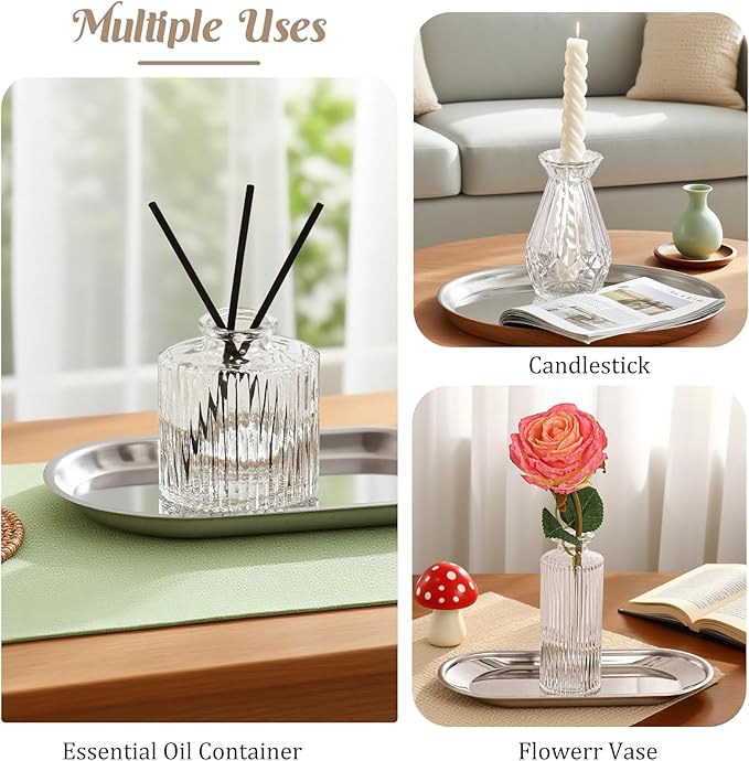 6Pcs Glass Bud Vase Set,Small Flower Vase for Tables Centerpieces Decor, Mini Vintage Clear Vase for Home,Wedding,Party Decorations