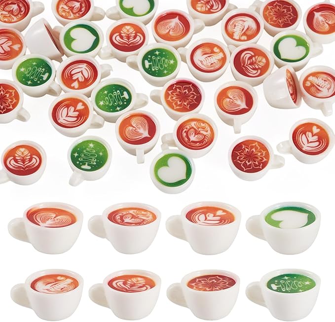 32 Pcs Resin Coffee Cups Charms Miniatures Kitchen Figurines Coffee Mug Lattes Dollhouse Accessories Cute Tableware Coffees Hang Ornaments for Garden Home Table Office Desk Decor