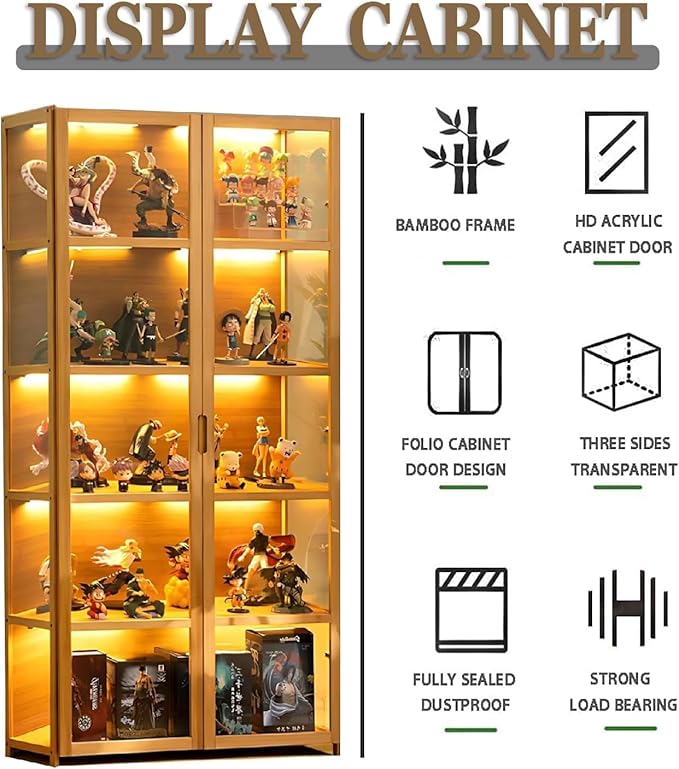 Display Cabinet with Acrylic Doors, 63.78" High Display Case, 5-Tier Curio Cabinet, Collectibles Toy Organizers Rack & Display Shelf, High Display Case for Home, Office, Playroom, Living Room