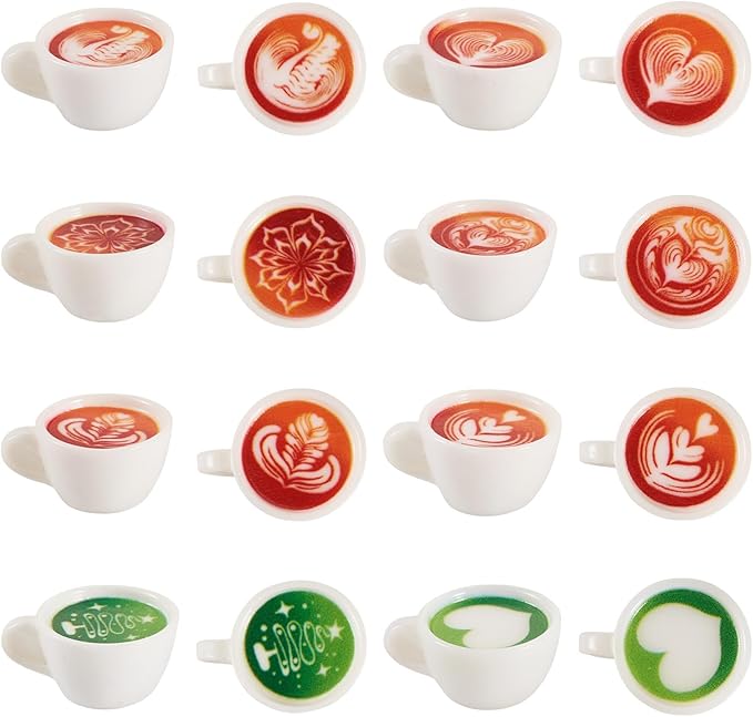 32Pcs Resin Mini Coffee Cups Miniature Things Kitchen Set Matcha Drink Food Coffee Mug Tableware Dollhouse Ornaments for Desktop Christmas Decorations Crafts 12x23mm