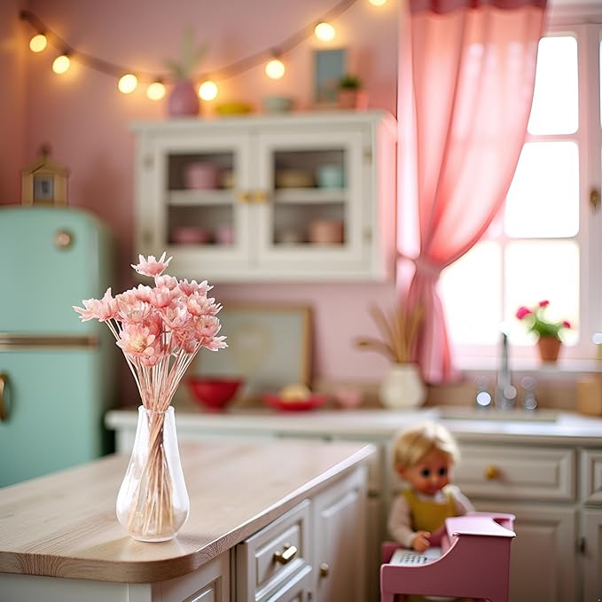 Pink Mini Flower Vase, 1/12 Scale Miniature Dollhouse Accessories Decor, Doll House Mini Flower Bowl Elegant Decoration for Mini Scene Excellent Quality