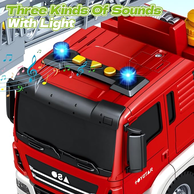 Kids Toys for 3 4 5 6 7 8 Years Old Boys, Large Fire Truck Toy, Friction Powered Fire Rescue Truck Vehicle Toy with Lights and Sirens Sounds, Water Pump, Ladder, Birthday Gifts for Boys Girls