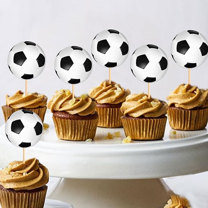 Ercadio 24 Pack Double Sided Soccer Cupcake Toppers Sports Soccer Cupcake Picks Soccer Birthday Cake Decorations Baby Shower Soccer Sports Theme Party Cake Decoration