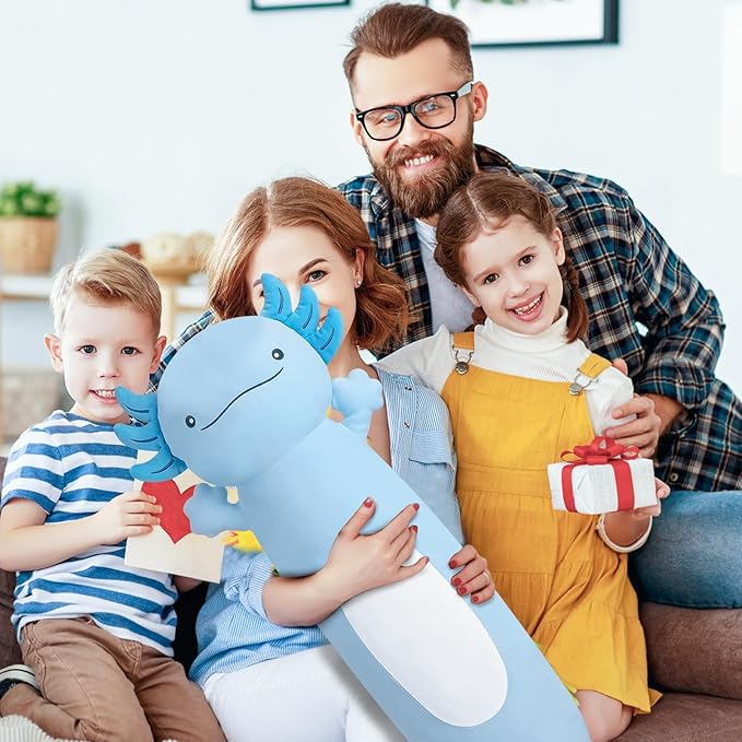 44 inch Cute Giant Blue Axolotl Plush Soft Body Pillow, Large Axolotl Stuffed Animals Toy, Squishy Plushies Gifts for Kids Boys Girls Birthday