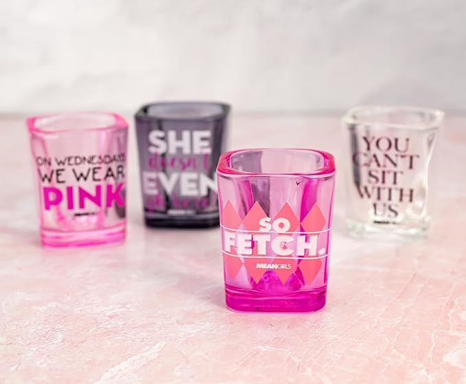 Silver Buffalo Mean Girls Quotes Mini Shot Glasses, Set of 4 | Home Barware For Liquor and Beverages | Each Holds 2 Ounces