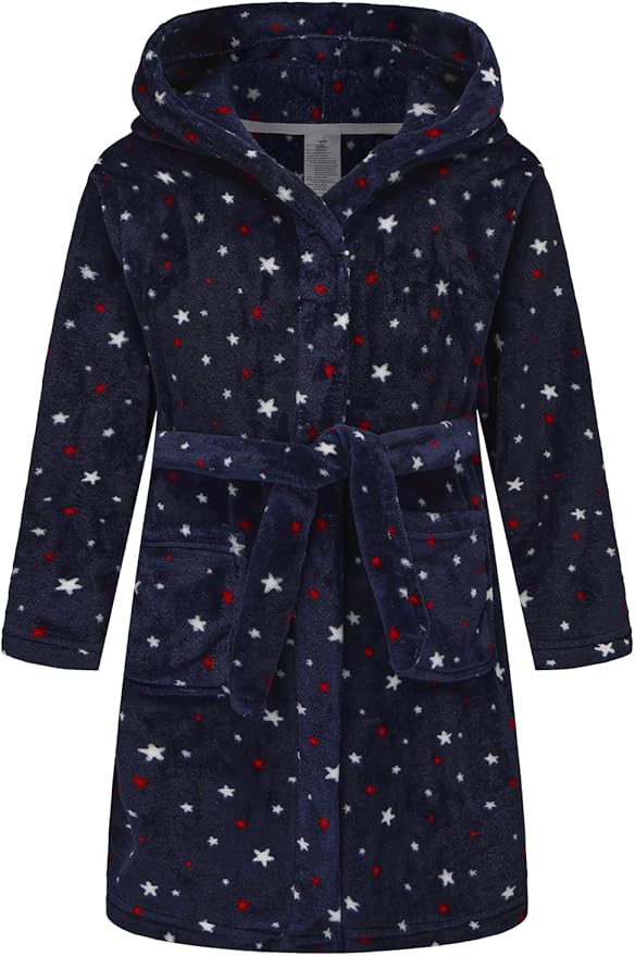 Boys Fleece Robe Hooded Toddler Soft Bathrobe Pajamas Sleepwear for Kids Girls 2-16 Years