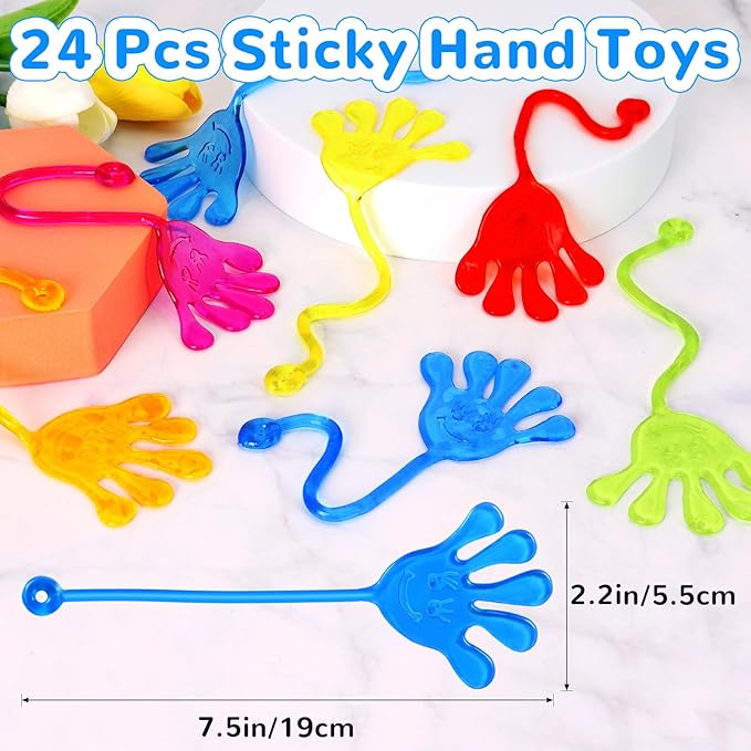 24PCS Stretchy Sticky Hands Toys for Kids, Rubbery Sticky Goodie Bag Stuffers Toy for Christmas Party Supplies, Colorful Sticky Slap Hand Toys for Boys Girls Classroom Prizes