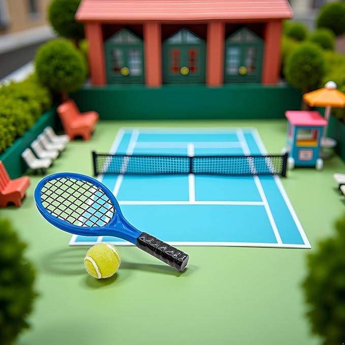 Miniature Tennis Racket Set, 1/12 Scale Accessories, Mini Racket Set, Small Tennis (Red)