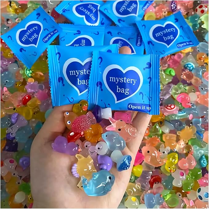 Mini Glow in The Dark Animal Resin Models Mystery Resin Animals Individually Wrapped Blind Bag Hide Small Luminous Figures DIY Fairy Garden House Micro Landscape Aquarium Decor Random Design (200)