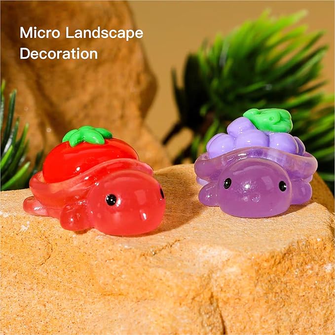 50Pcs Mini Animals Figures to Hide Small Resin Turtles Figurines Tiny Glow in The Dark Miniature Plastic Sea Animals, Fruit, Vegetable, and Turtle Combinations in Novel Designs (7 Styles Mix)