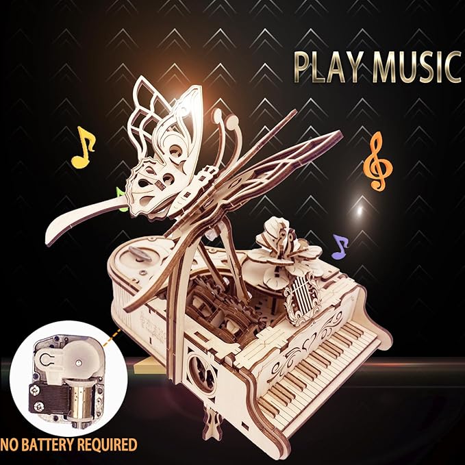3D Wooden Puzzle for Adults - Piano DIY Music Box Wood Model Kits Construction Craft Kits Mechanical Jigsaw Puzzles for Age 15+ Years Old