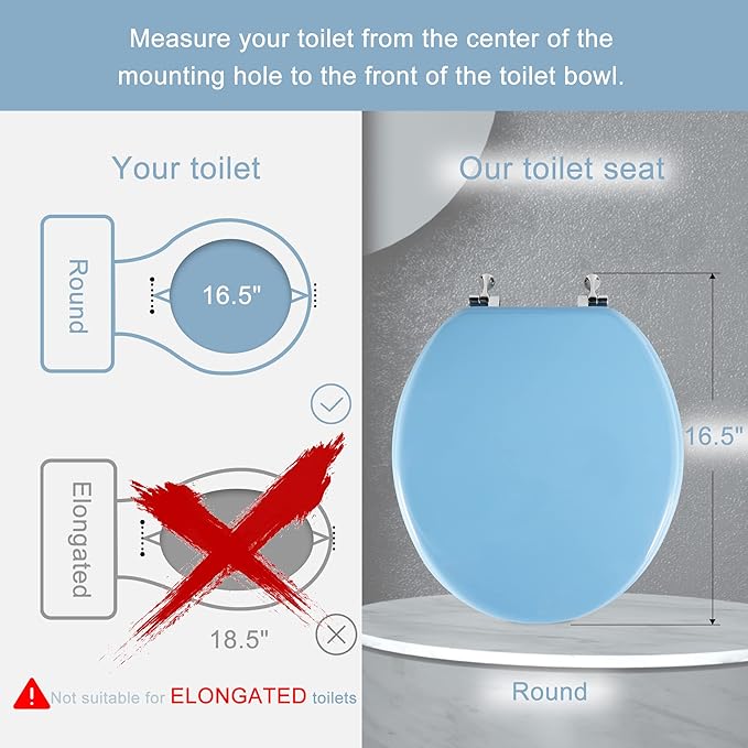Blue Round Toilet Seat Natural Wood Toilet Seat with Zinc Alloy Hinges, Easy to Install also Easy to Clean, Scratch Resistant Toilet Seat by Angol Shiold (Round, Blue)