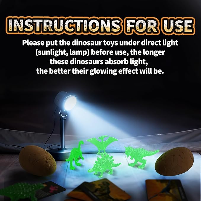 12 Glow in The Dark Dinosaur Eggs, Dig Kit Toys for Kids, Surprise Dinosaur Eggs Excavation Kit with Magnifier, STEM Birthday Party Favor Gifts for Boys Girls Age 3 4 5 6 7 8 9 10 + Years Old