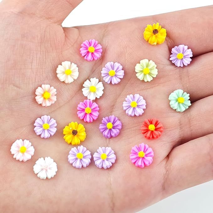 200 Pieces Colorful Tiny Daisy Decor for Dollhouse Mini Resin Decor for Crafts Tiny Things for Fairy Garden Micro Landscaping Decoration
