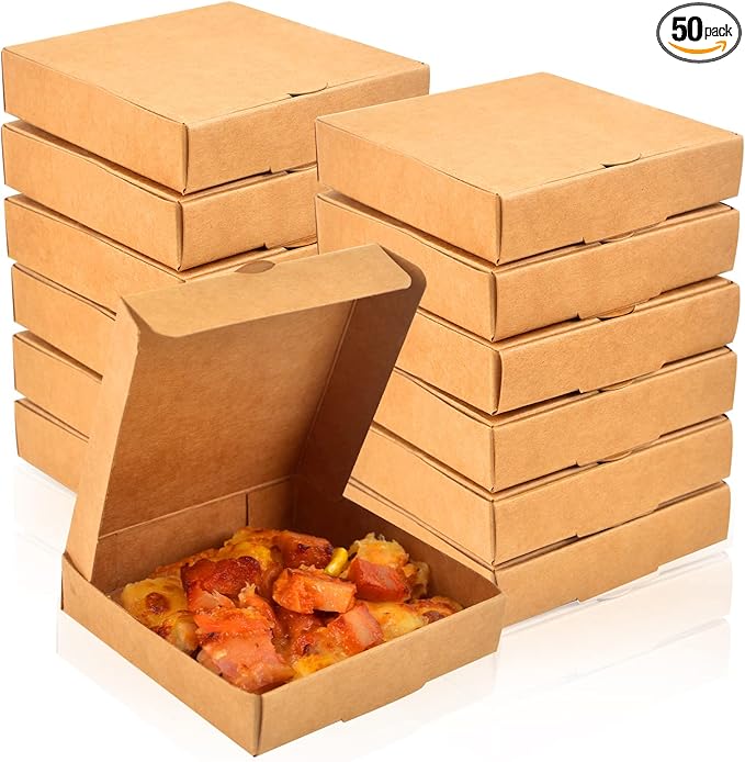 WANGDEFA 50 Pack Kraft Small Boxes - 3.5 x 3.5 Inch White Pizza & Cookie Mini Pies Party Favors