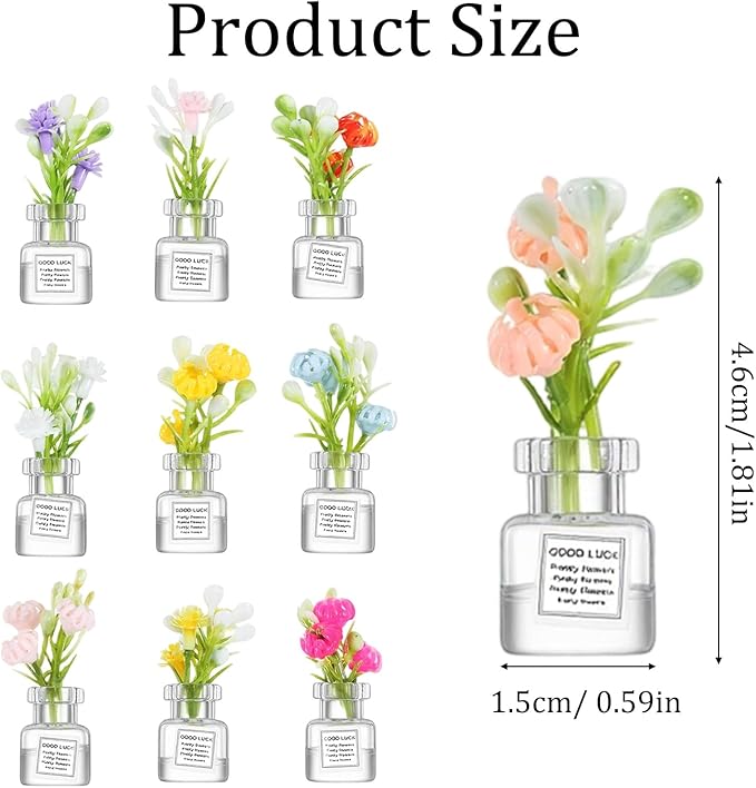 10 Pcs Miniature Dollhouse Plant Flowers, Small Glow in The Dark Glass Dollhouse Flowers, 1:12 Dollhouses Mini Vase with Flower, Faux Flower Model Dollhouses Decoration for Tiny Houses