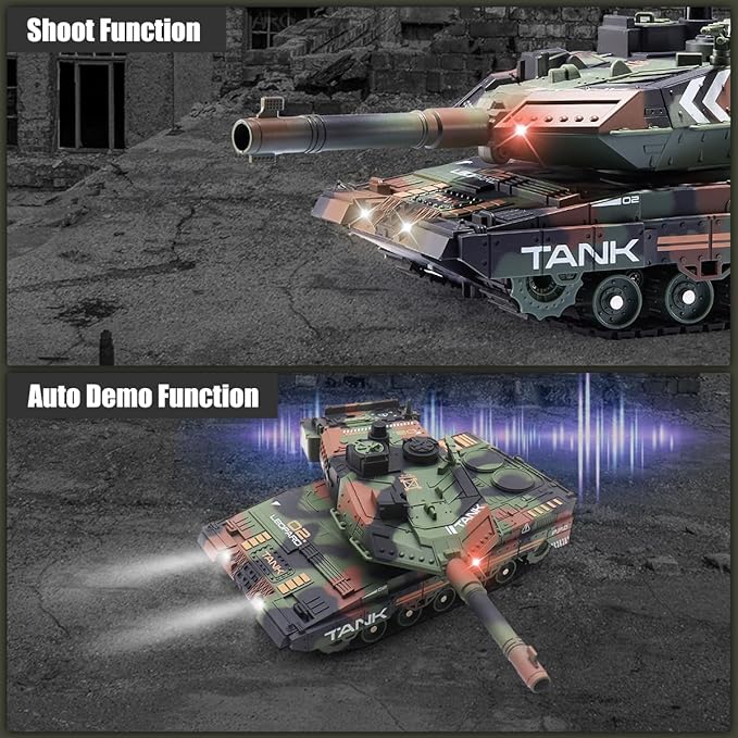 RC Tank - 2.4Ghz Remote Control Army Tank Toys with Auto Demo Sound Light Smoke - 13 Channel Military Vehicles Model Gift for Kids Adults Boys Age 6-8 9-12, Army Green