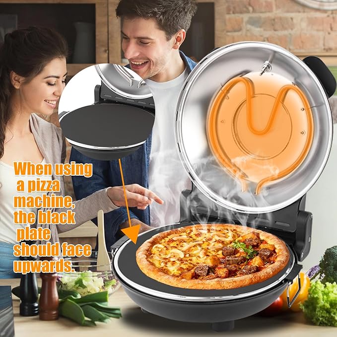 ECUMFFY Pizza Oven Indoor, 12 Inch Retro Pizza Maker, Rapid Heating 800˚F, 1200W Glazed Ceramic Stone Electric Pizza Cooker, Two-button Precise Temperature Control, Viewing Window for Precise Cooking