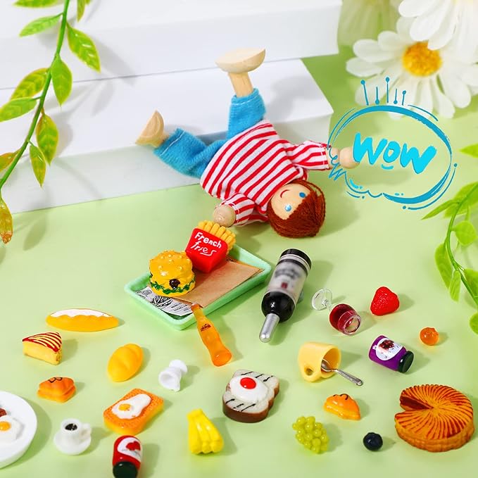 38 Pcs Miniature Food Toy Miniature Doll House Accessories Miniatures Play Sets Small Doll Food Dollhouse Foods, Hamburger Fries Soda Milk Juice Fast Foods Set for Pretend Kitchen(Novel Style)