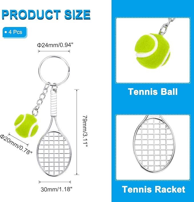 PATIKIL Tennis Keychain,Metal Tennis Racket Key Chains Sports Novelty Charm Pendant for Backpacks,Party Favor, Sports Fan