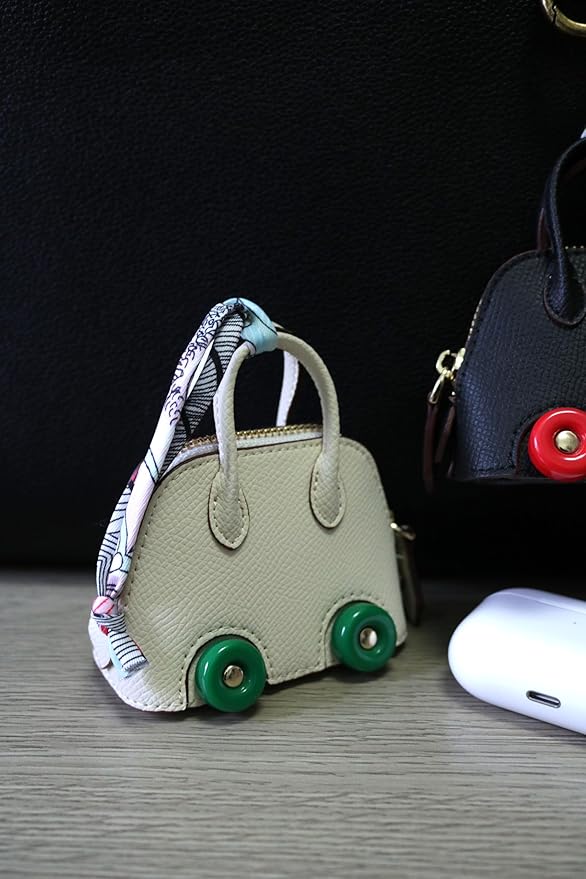 Buyborgood Women's 2 PCS Mini Tote Bag Charms Keychain Pouch Small Coin Purse Wallet, Black+White