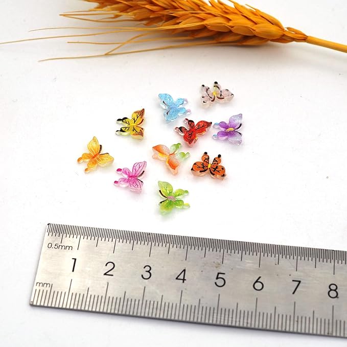 100 PCS Tiny Decorative Resin Butterfies Mini Artificial Animal Models -Neatly Organized in a Plastic Storage Box for DIY Handmade mini House Miniature Landscape （10 Colors Mixed ）
