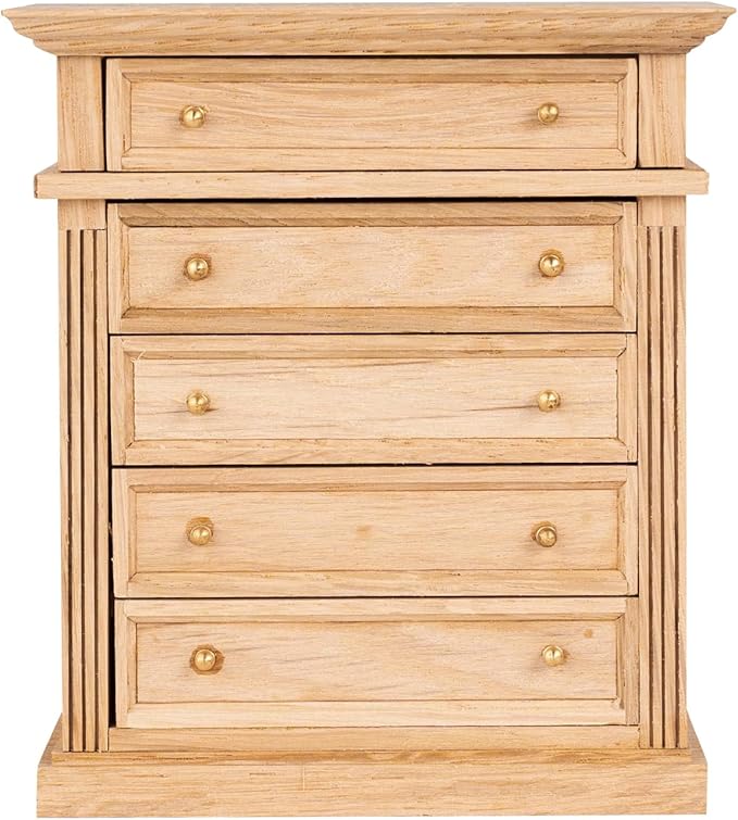 Waldosia 1:12 Scale Dollhouse Miniature Oak Dresser – 5-Drawer Wooden Chest for Bedroom, Roombox, Booknooks and Dioramas Furniture
