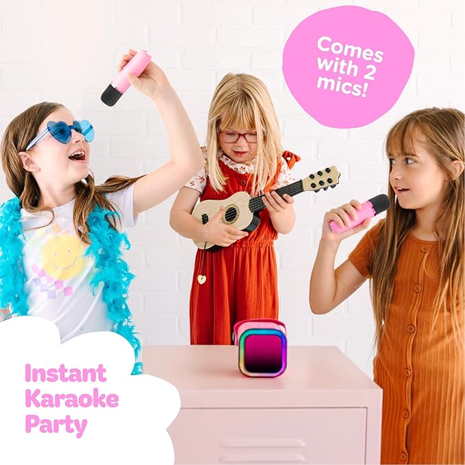 Move2Play, Mini Karaoke Machine for Kids | Built-in 20+ Songs | Bluetooth Speaker with Microphones | Voice Effects | Toddler Music Toy | Christmas Stocking Stuffer | Girls & Boys Age 2, 3, 4, 5, 6+