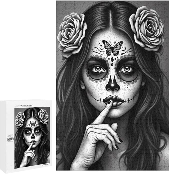 Jigsaw Puzzles for Adults 1000 Piece - Gorgeous Sugar Skull Lady Day of The Dead Wooden Puzzle,Educational Games，Challenge Puzzles Puzzle Games,Stress Relief Games,Funny Puzzles