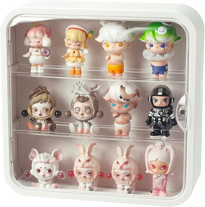 Clear Display Case for Figures, Wall Mounted Acrylic Storage Box, Dust Proof Display Cabinet Organizer for Mini Pop Mart Action Figures Collectibles (White)