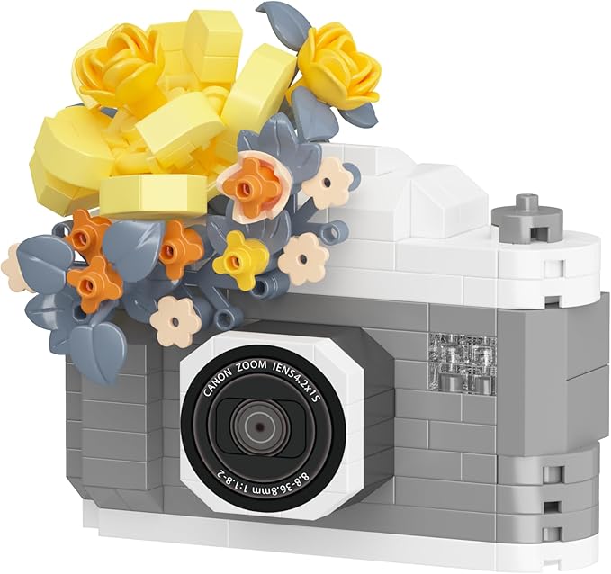 Gray Rose Cute Flower Camera Series Mini Building Toy Bricks Micro Blocks Kit Miniature Toys Ideal for Home Decor Desktop