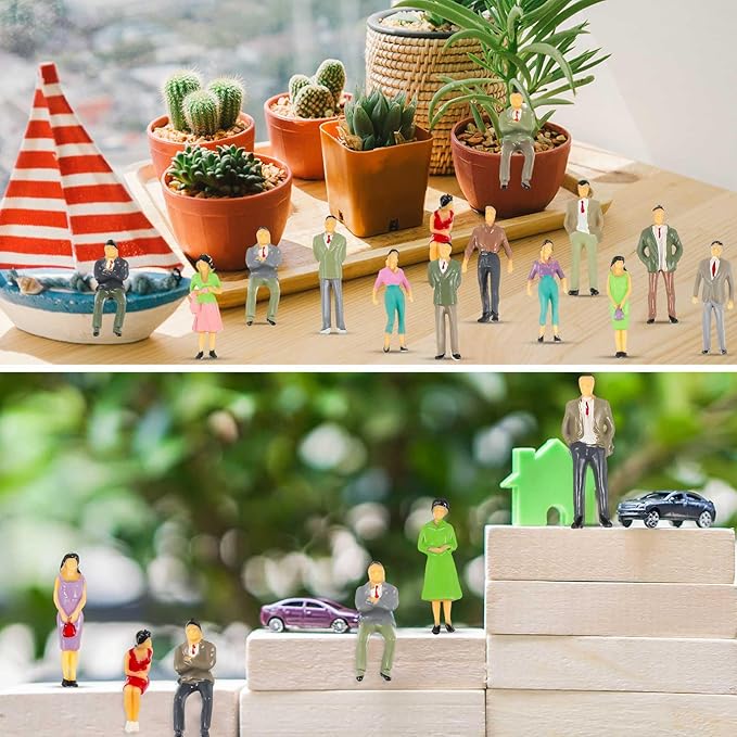 Juexica 50 Pcs Mini People Figurines 1: 50 Scale Model Trains Architectural Painted People Figures Tiny Human Plastic Miniature Figurines Sitting Standing Figures for Miniature Scenes (Stylish Style)