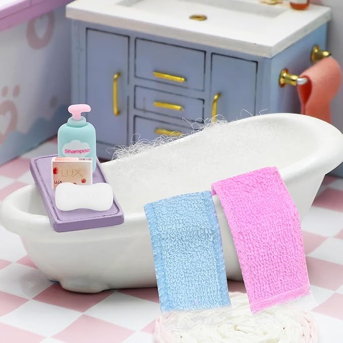 15 PCS Mini Bath Accessories for Dollhouse Decoration, Miniature Toothpaste Toothbrush Bath Sponge Duck