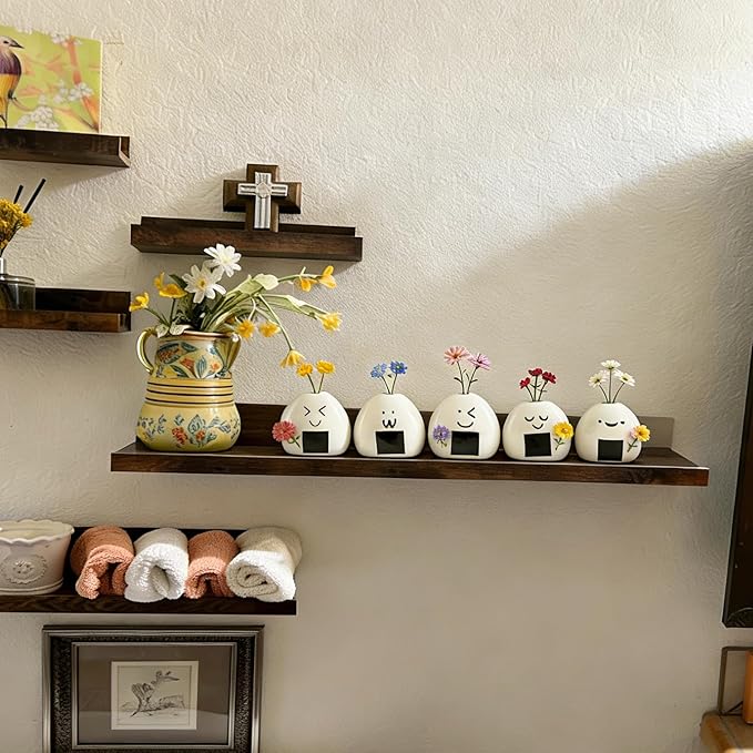 5 PCS Mini Flower Vase, Handmade Japanese Onigiri Rice Ball Mini Vases for Dry Flowers, Cute Small Bud Vases Set, Kawaii Decor Small Ceramic Vase, Cute Ceramic Little Trinkets for Bookshelf Decor